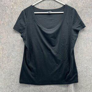 Lafayette 148 New York Shirt Womens XL Black Scoop Neck Stretch Tee Top